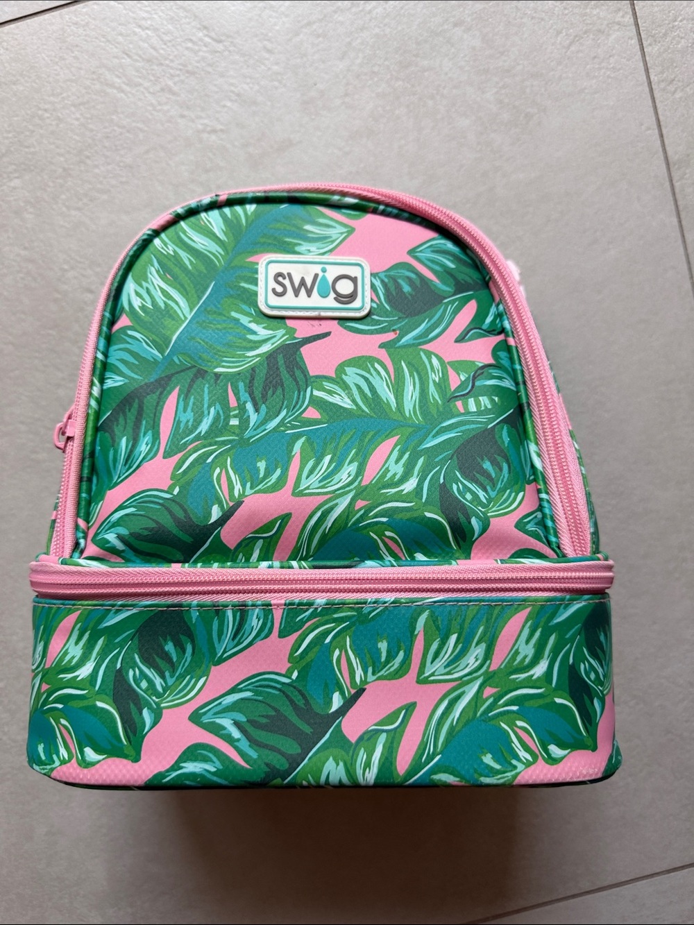 SWIG Pink & Green Tropical Leaf Cosmetic Lunch Bag